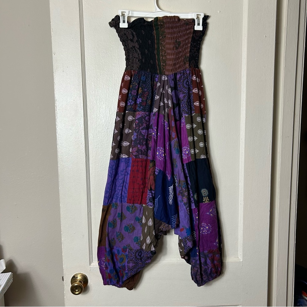 Multicolor Patchwork Drop Crotch Harem Pull On Pa… - image 7